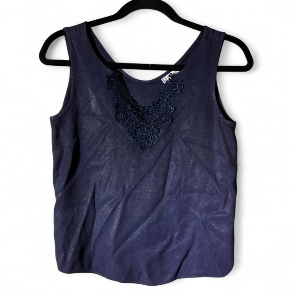 VTG AK Collectible Nuart Blue Shimmer Dark Academia‎ Lace Sleeveless Tank Top S